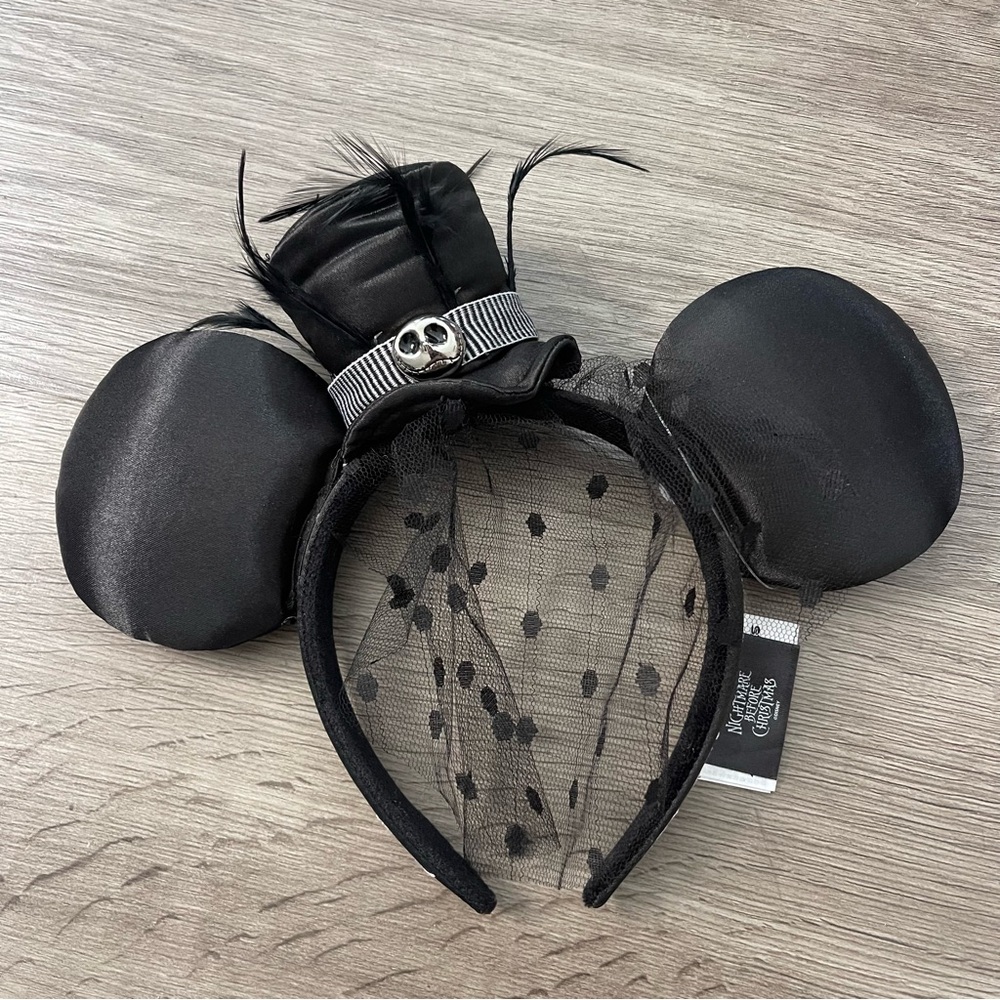 Disney Black Minnie Mouse Hat with Skull Accent